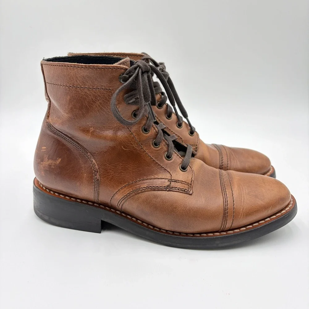 Thursday Boot Co Captain Brandy Leather Cap Toe Lace Up Boots Mens 8.5
